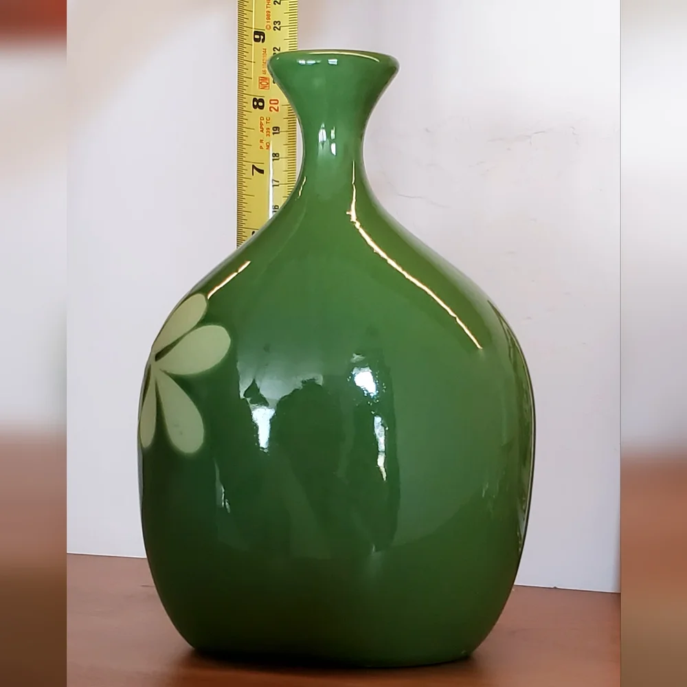 Crate&Barrel Avacado Green Ceramic Vase, 8.5